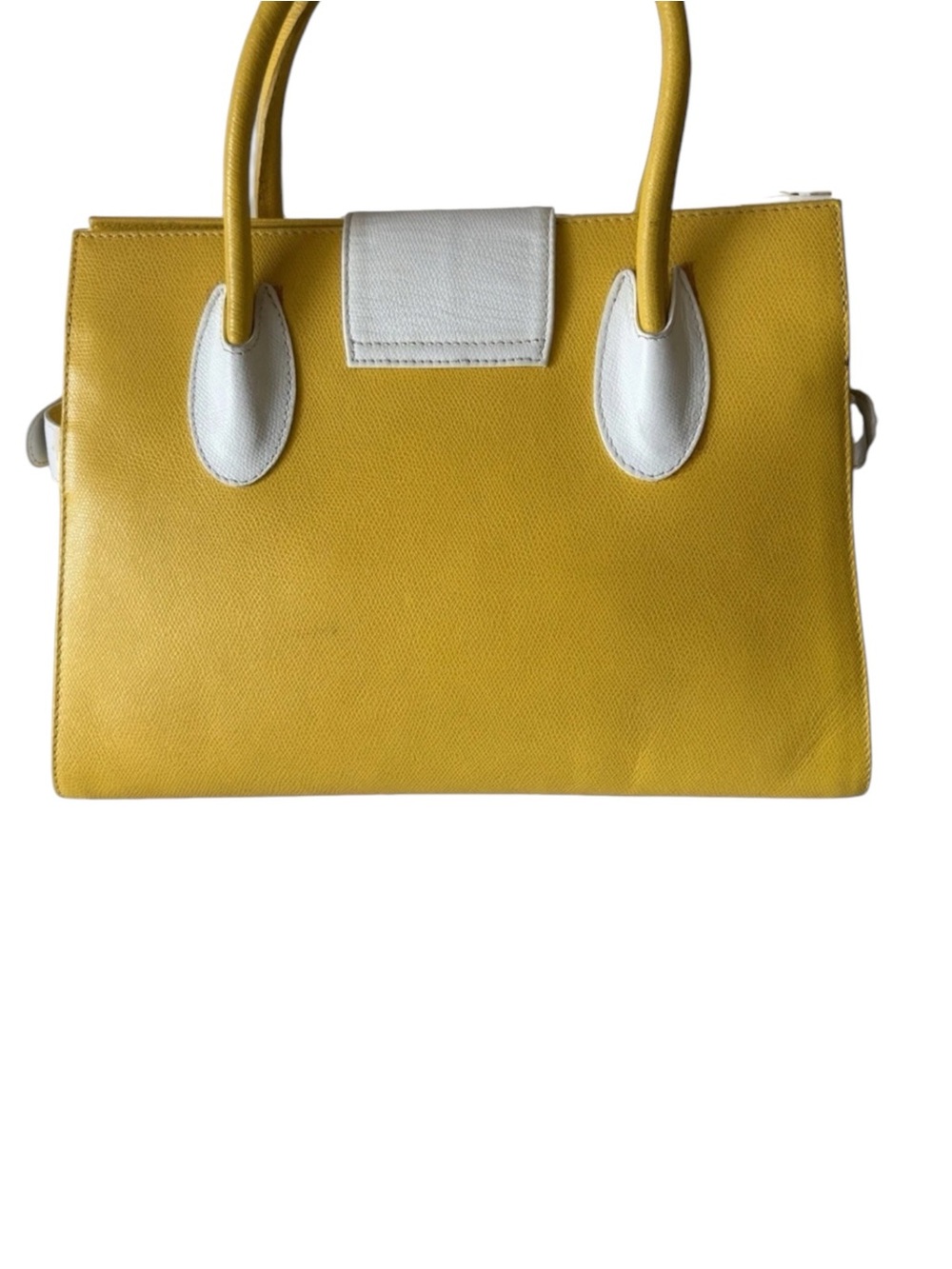 Vintage Bally Mustard Yellow White Leather Structured Satchel Handbag - Picture 7 of 10